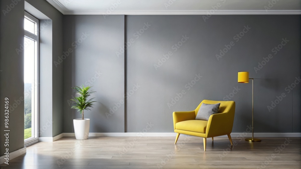 Minimalist gray room with a pop of yellow accents Minimalist gray room with a pop of yellow accents