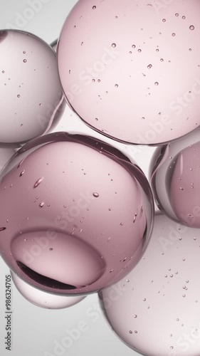 Cosmetics pink serum liquid bubbles 3d abstract background. Cosmetic moisturizer essence gel. Collagen fluid bubble molecule. Moisturizing cream or oil for personal health care and beauty skin concept