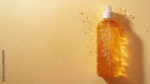 Crafting natural beauty products with an amber bottle and green leaves on a s...