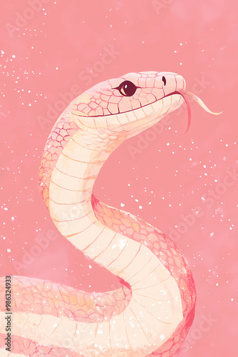 cute pink snake in watercolor style, beautiful serpent photo