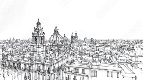 Len, Mexico, black and white pen pencil hand-drawn effect drawing illustration for travel poster, card, wallpaper, backdrop or banner. Modern, clear, artistic and simple