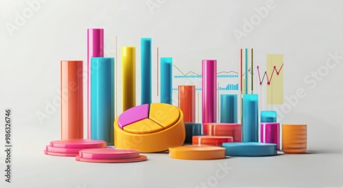 Colorful pie chart and bar graph representing data analysis on a desk during ...