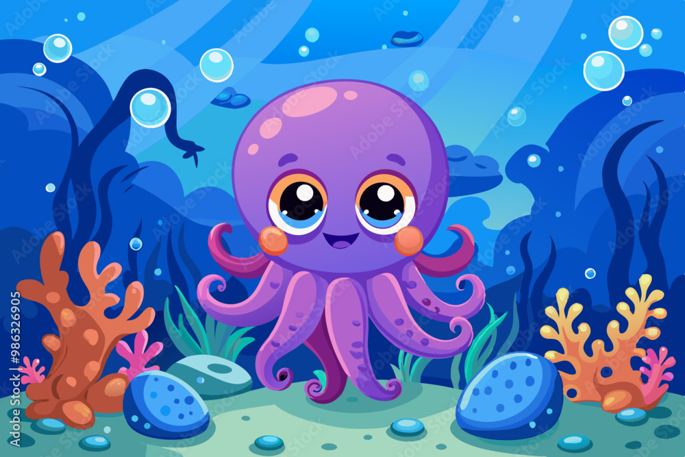 A cute smiling octopus with biog eyes VECTOR ILLUSTRATION A cute smiling octopus with biog eyes VECTOR ILLUSTRATION