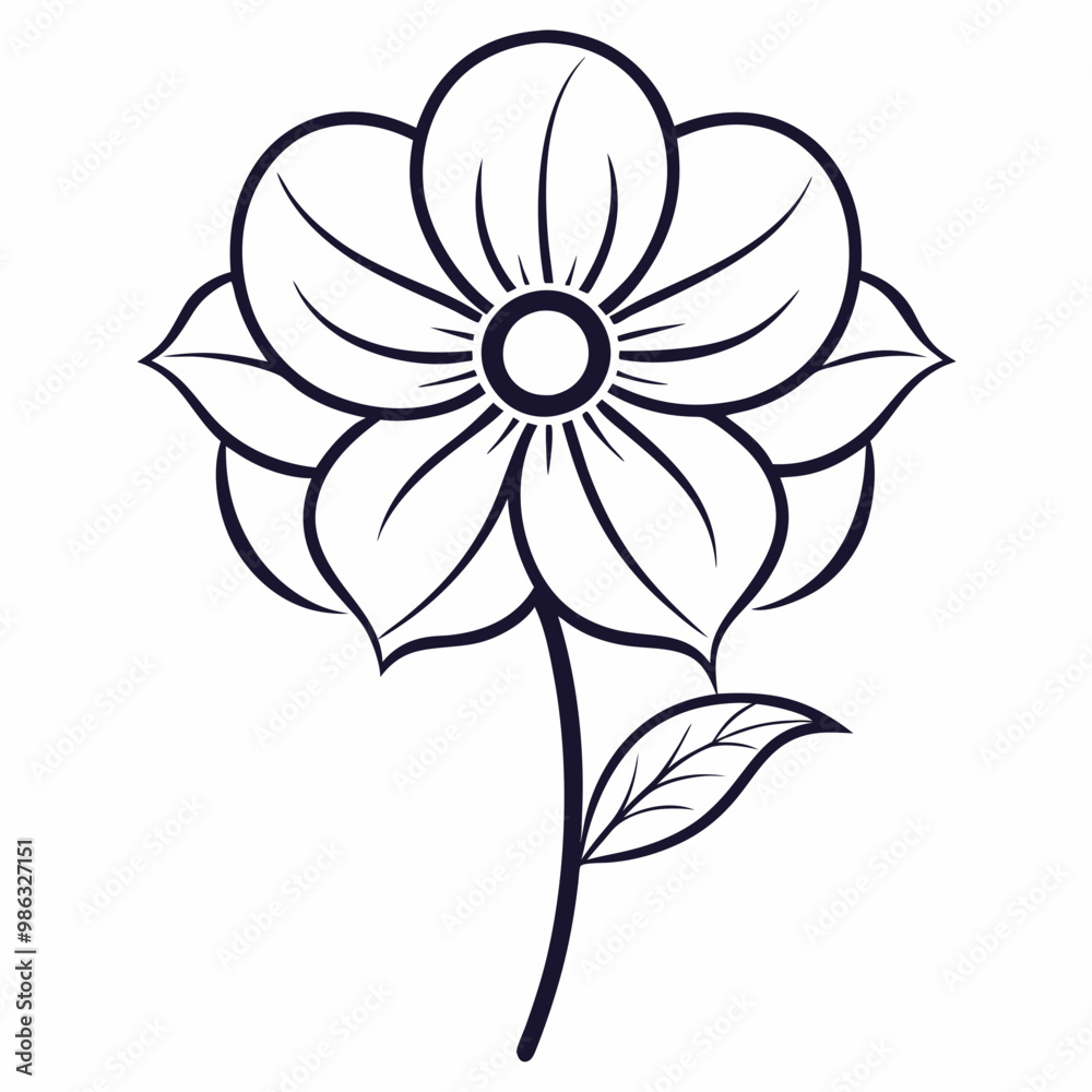 Fototapeta premium Line art of a anemone flower. Vector illustration 