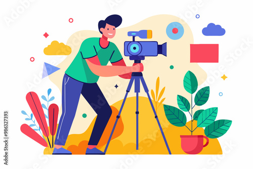 A photographer in the action in the nature VECTOR ILLUSTRATION