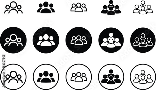 People group flat and line icon set. Team people. User profile symbol. Group of people or group of users collection isolated on transparent background. Persons symbol stock vector black.