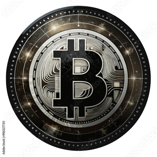 Bitcoin coin black silhouette vector image, isolated on white background
