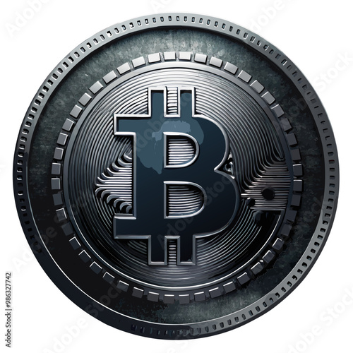 Bitcoin coin black silhouette vector image, isolated on white background
