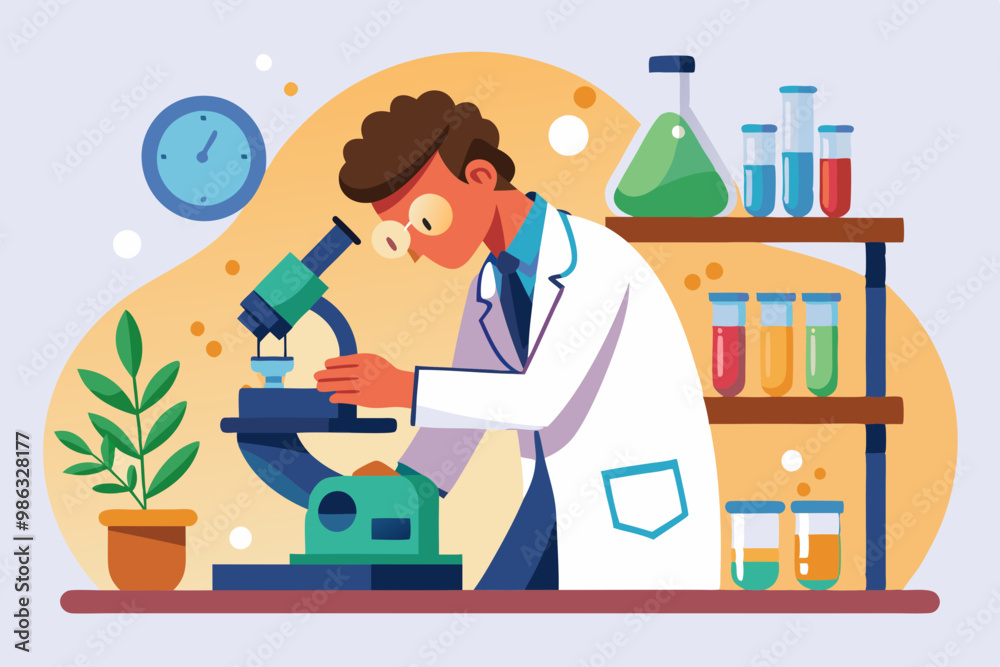 A scientist using a microscope in the Lab VECTOR ILLUSTRATION A scientist using a microscope in the Lab VECTOR ILLUSTRATION