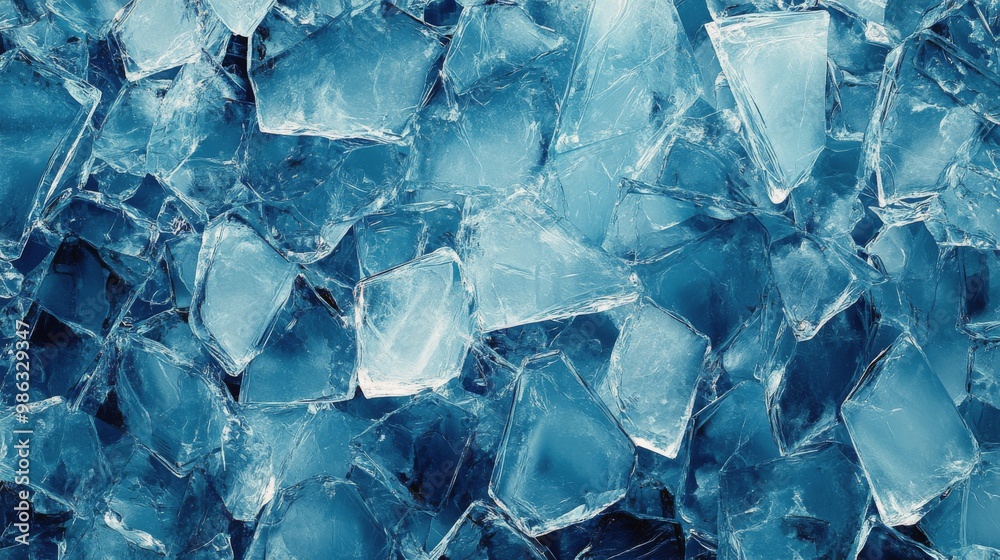 Bright blue ice shards create a striking pattern in a frozen landscape during daylight hours Bright blue ice shards create a striking pattern in a frozen landscape during daylight hours