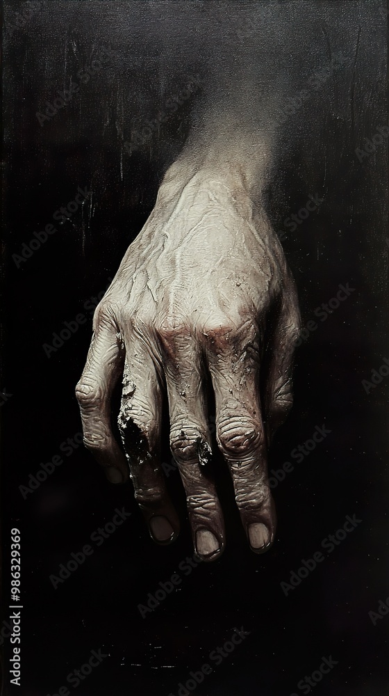 Close-up Painting of an Aging Hand: A Study of Texture and Time