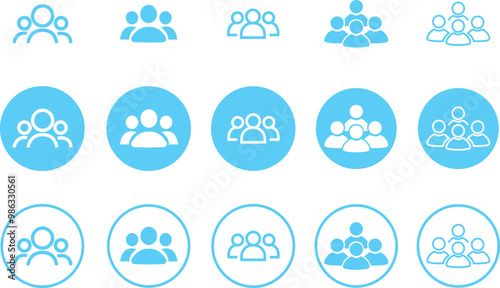 People group flat and line icon set. Team people. User profile symbol. Group of people or group of users collection isolated on transparent background. Persons symbol stock vector blue.