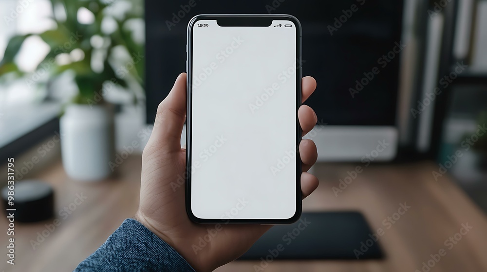 Hand Holding Smartphone with Blank Screen Mockup Hand Holding Smartphone with Blank Screen Mockup