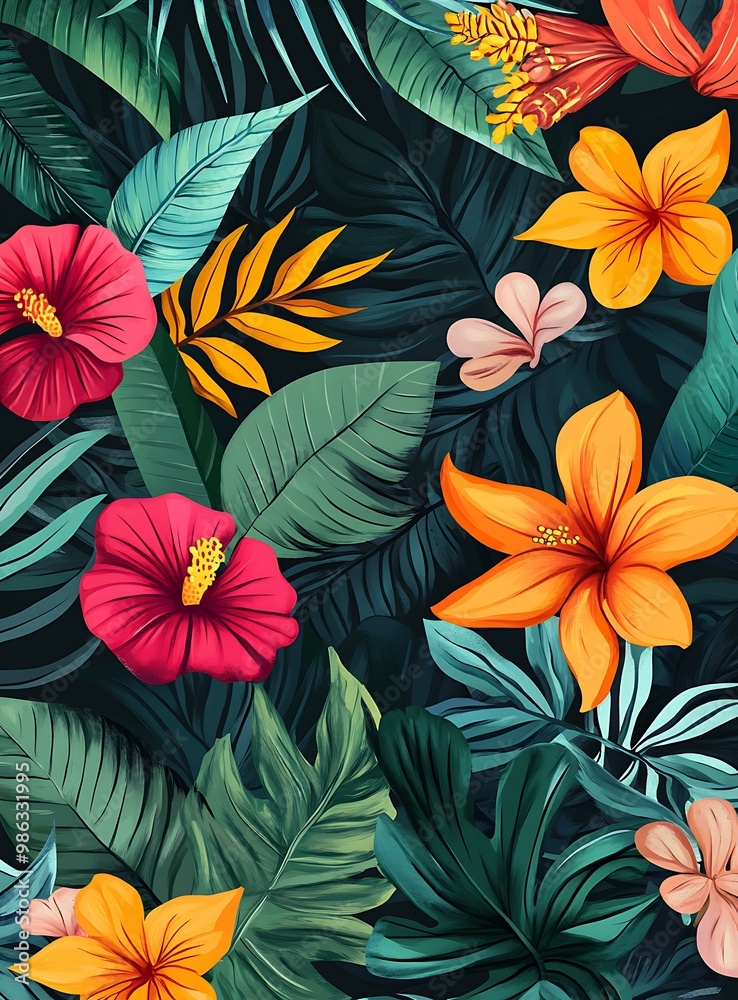 Tropical Leaves and Flowers Seamless Pattern Tropical Leaves and Flowers Seamless Pattern