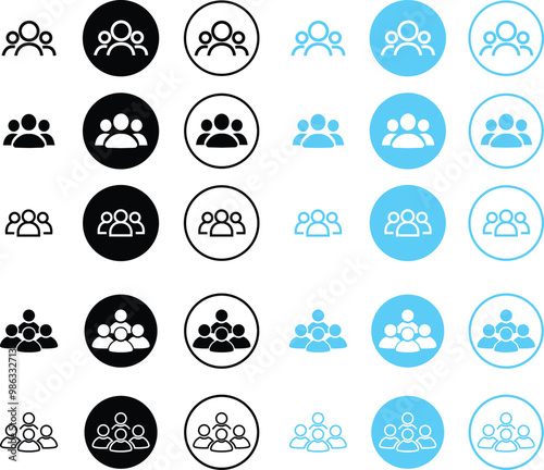 People group flat and line icon set. Team people. User profile symbol. Group of people or group of users collection isolated on transparent background. Persons symbol stock vector blue and black.