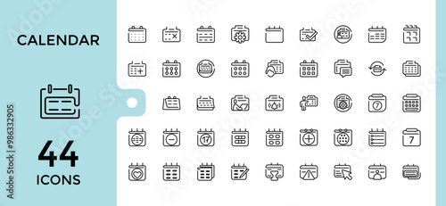 Calendar line icons collection. meeting, Deadline,  timetable, schedule, appointment outline icon set. Editable stroke. Thin outline icons pack.
