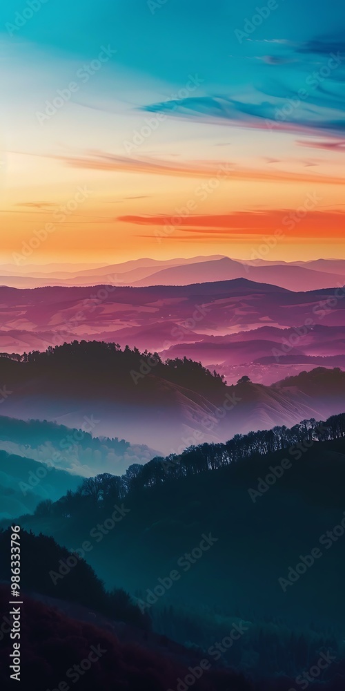 Obraz premium Layered Hills at Sunset with Fog