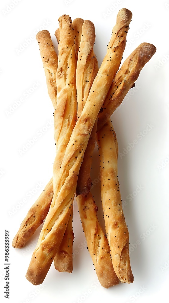 Breadsticks with sesame seeds isolated on a white background. Breadsticks with sesame seeds isolated on a white background.