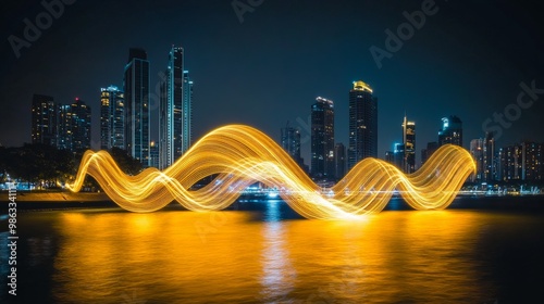 Playful Light Trails Over Dark City Skyline