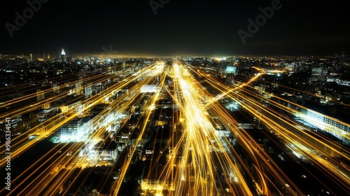 Playful Light Trails Over City Skyline at Dusk