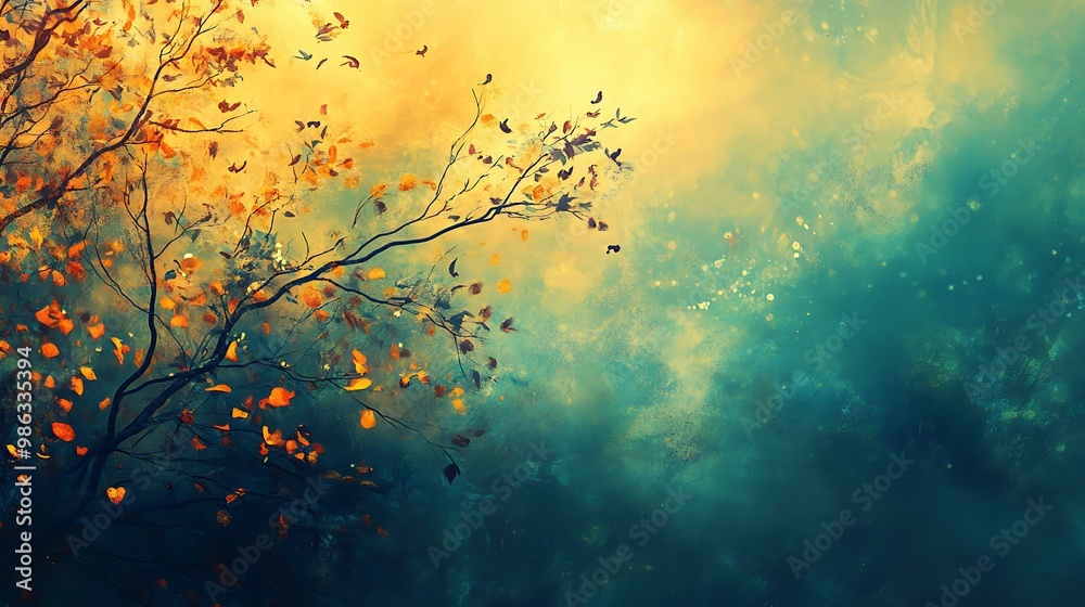 Abstract Autumn Tree Branch Watercolor Painting