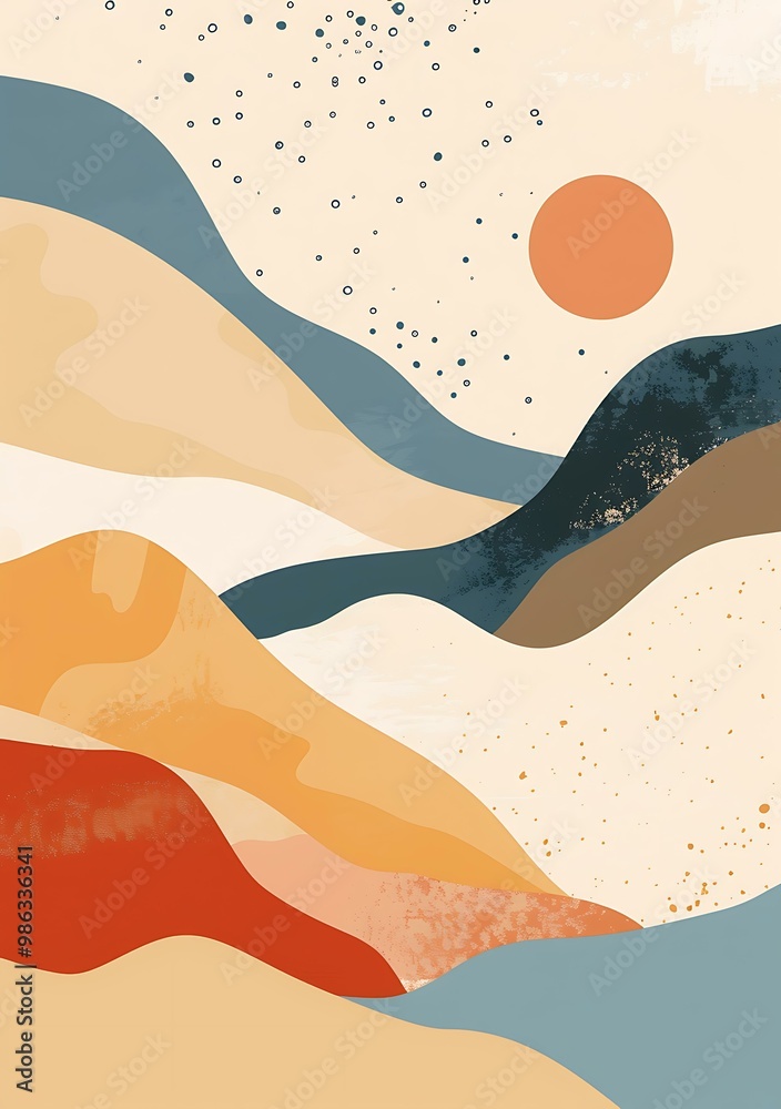 Abstract Landscape With Colorful Hills And Sun Abstract Landscape With Colorful Hills And Sun