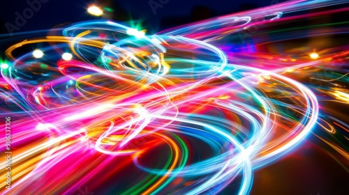 Swirling Light Trails in a Starry Night Sky