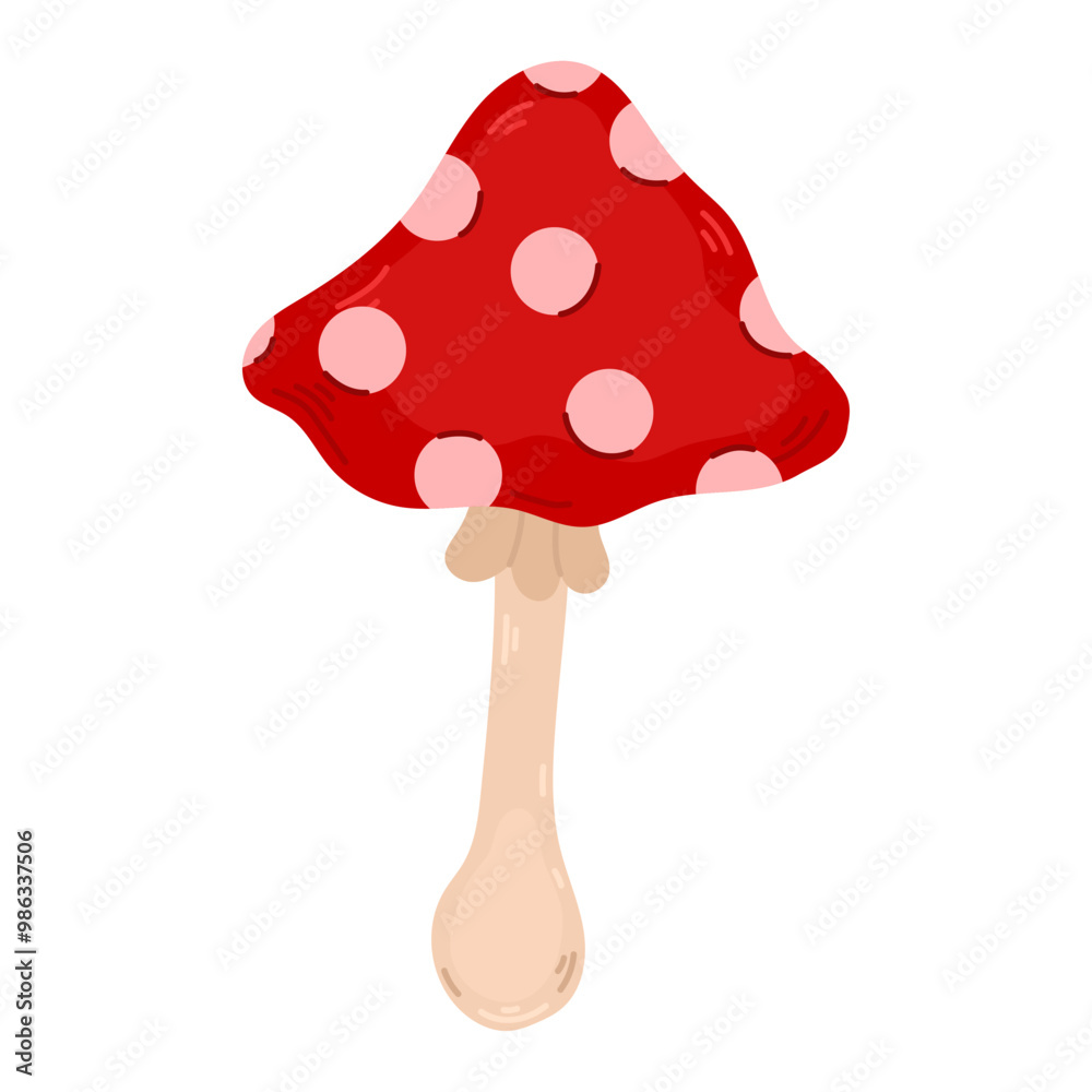 Mushroom illustration vector with toadstool fly agaric red cap on white background Mushroom illustration vector with toadstool fly agaric red cap on white background