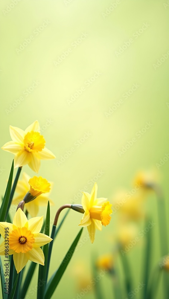 Fresh yellow daffodils on soft green backdrop Perfect for spring festivals Earth Day Fresh yellow daffodils on soft green backdrop Perfect for spring festivals Earth Day