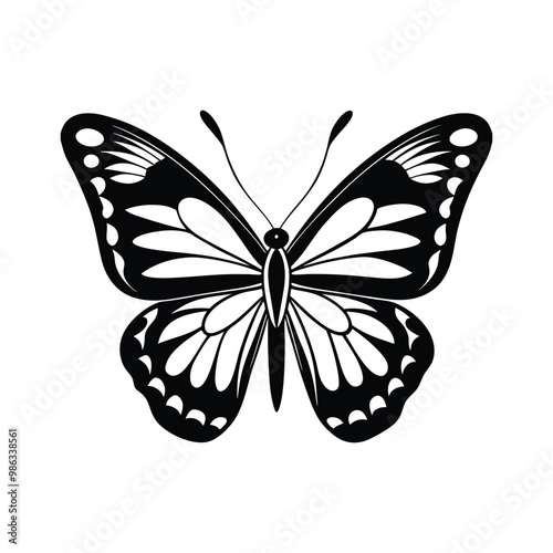 Elegant butterfly black silhouette vector, perfect for nature-inspired designs and creative art.