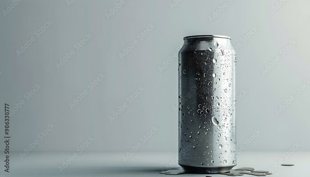 Aluminum can with water drops on grey background. Aluminum can with water drops on grey background.