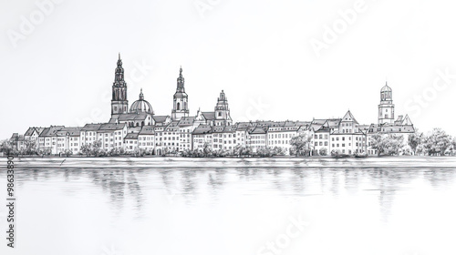 Magdeburg, Germany, black and white pen pencil hand-drawn effect drawing illustration for travel poster, card, wallpaper, backdrop or banner. Modern, clear, artistic and simple