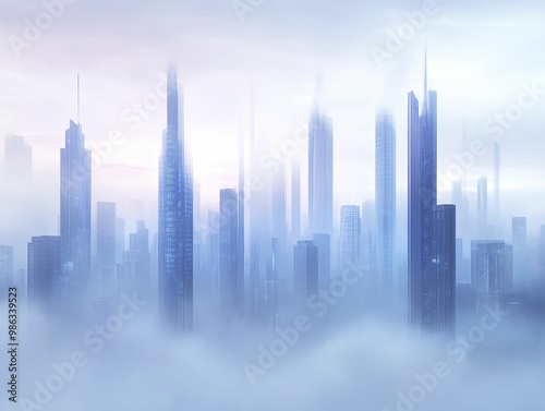 Enigmatic Cityscape: A Serene Urban Landscape Shrouded in Mystical Fog, Evoking a Sense of Calm and Mystery in the Heart of the Metropolis