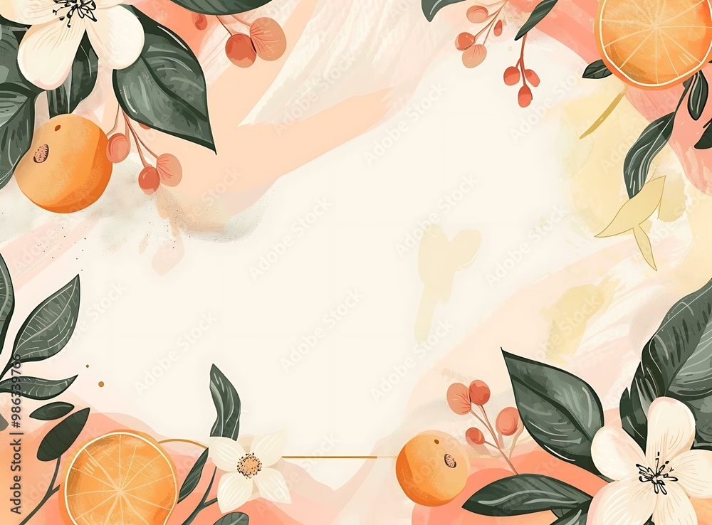 Floral Border with Orange and White Flowers on Pink Background Floral Border with Orange and White Flowers on Pink Background