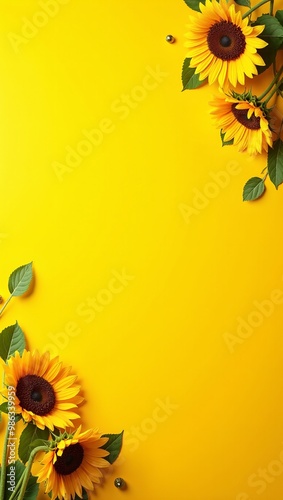 Vibrant sunflower banner on yellow backdrop Ideal for summer or birthday greetings