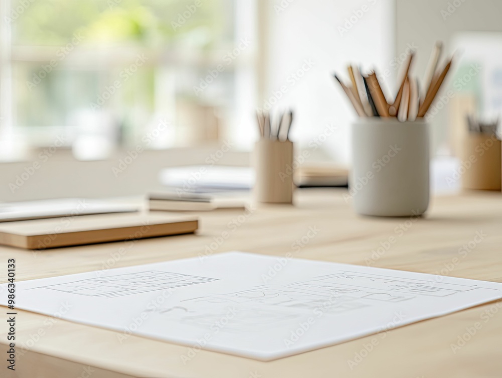 Minimalist Workspace with Laptop and Pen on a Wooden Desk, Perfect for Illustrating Productivity and Modern Office Aesthetics Minimalist Workspace with Laptop and Pen on a Wooden Desk, Perfect for Illustrating Productivity and Modern Office Aesthetics