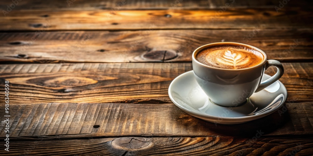 Freshly brewed cup of coffee with foam on rustic wooden table Freshly brewed cup of coffee with foam on rustic wooden table