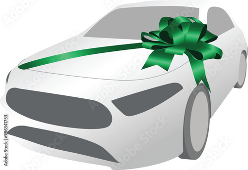Green large car ribbon bow  isolated illustration