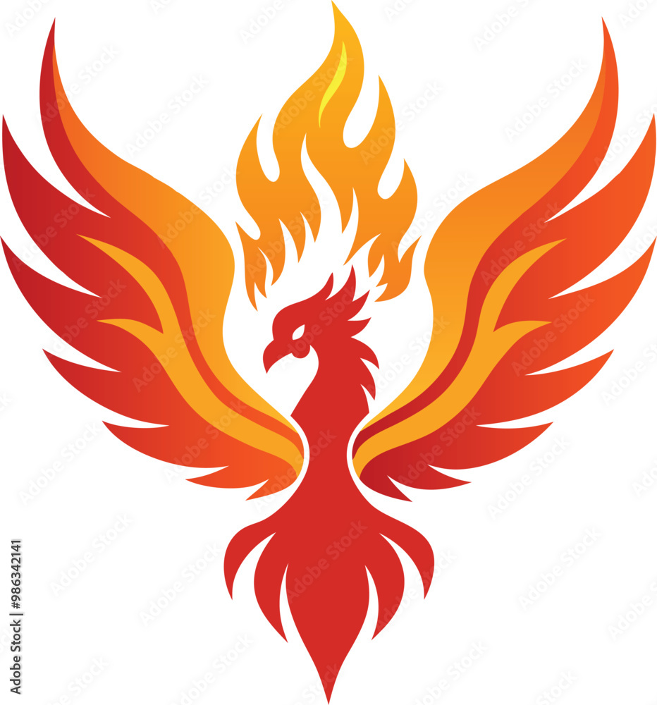 Fototapeta premium A phoenix rising from flames against a whit background