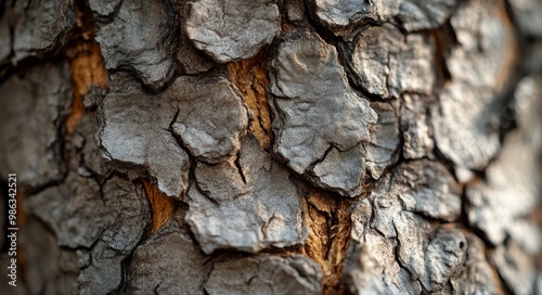 Close-up view of textured tree bark showcasing intricate patterns and rich br...