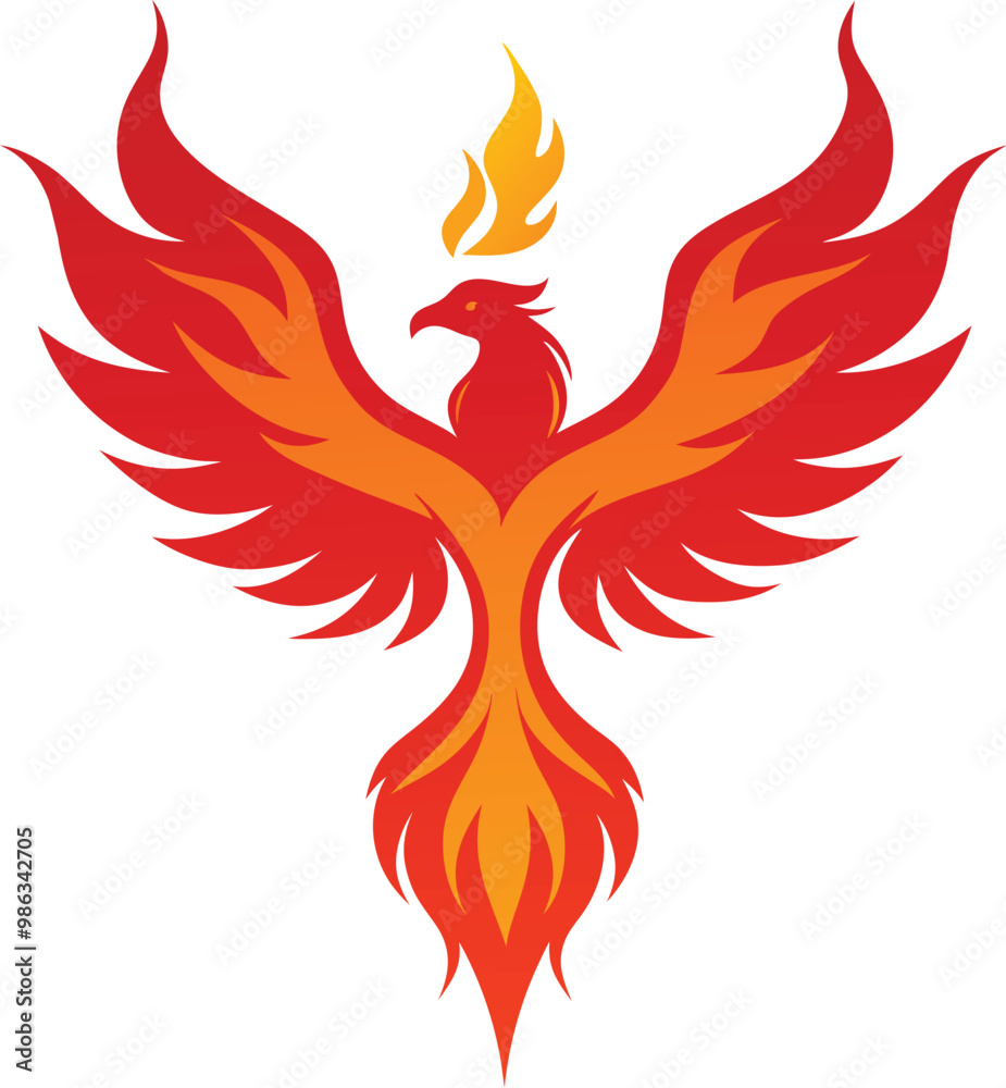 Fototapeta premium A phoenix rising from flames against a whit background