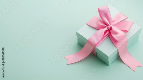 Pink ribbon on a gift box, symbolizing the gift of life and hope in breast cancer awareness