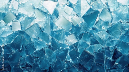 Bright blue ice shards create a striking pattern in a frozen landscape during...