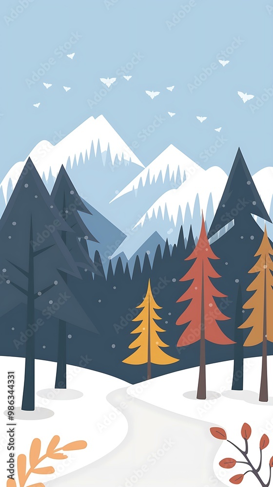 Obraz premium Snowy Mountain Forest Illustration