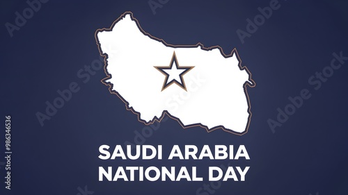 A blue background with a white star and the words Saudi Arabia National Day photo