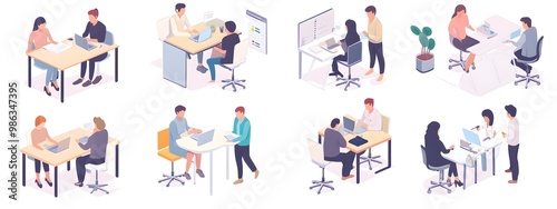 Wallpaper Mural Isometric vector illustration of people in an office, working together at tables and desks, against a white background. Torontodigital.ca