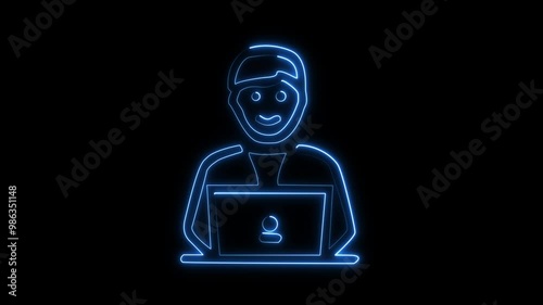 3d Professionally monitored Icon Neon Style black background 4k video. photo