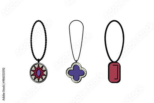 Necklace icon set. Stylish women's accessory illustration for fashion and jewelry design