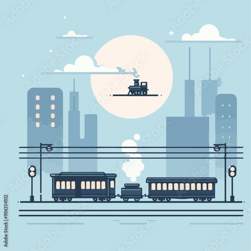 illustration of a city and train