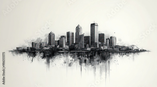 Minneapolis, Minnesota, black and white pen pencil hand-drawn effect drawing illustration for travel poster, card, wallpaper, backdrop or banner. Modern, clear, artistic and simple